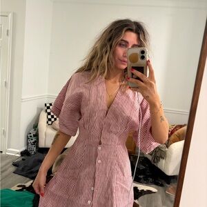 Reformation Red and White Striped Midi Dress